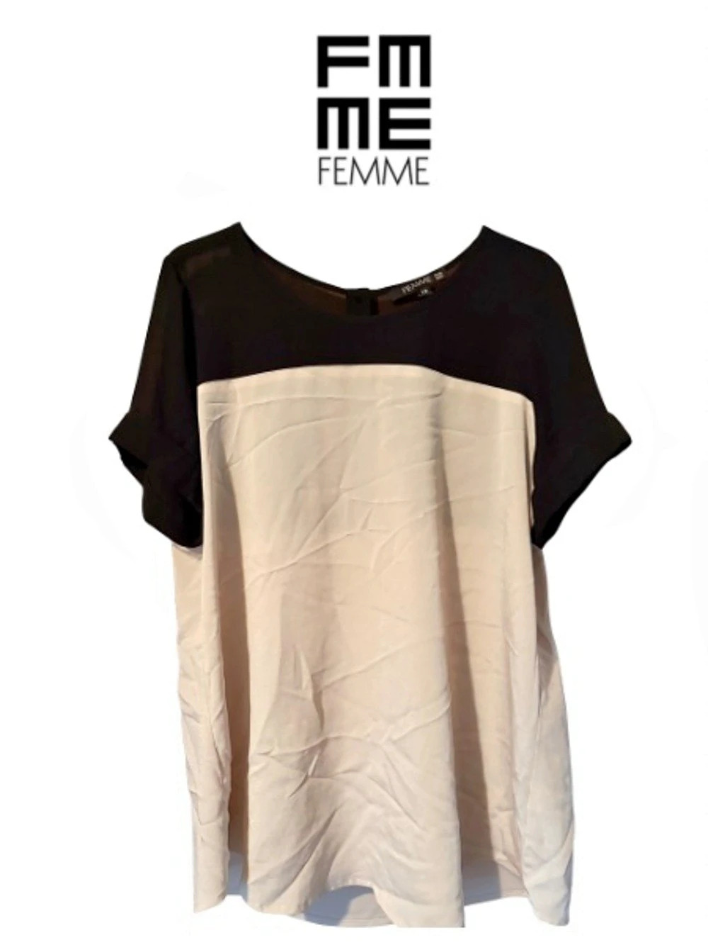 Femme Color Block Blouse in Black & White Size Large